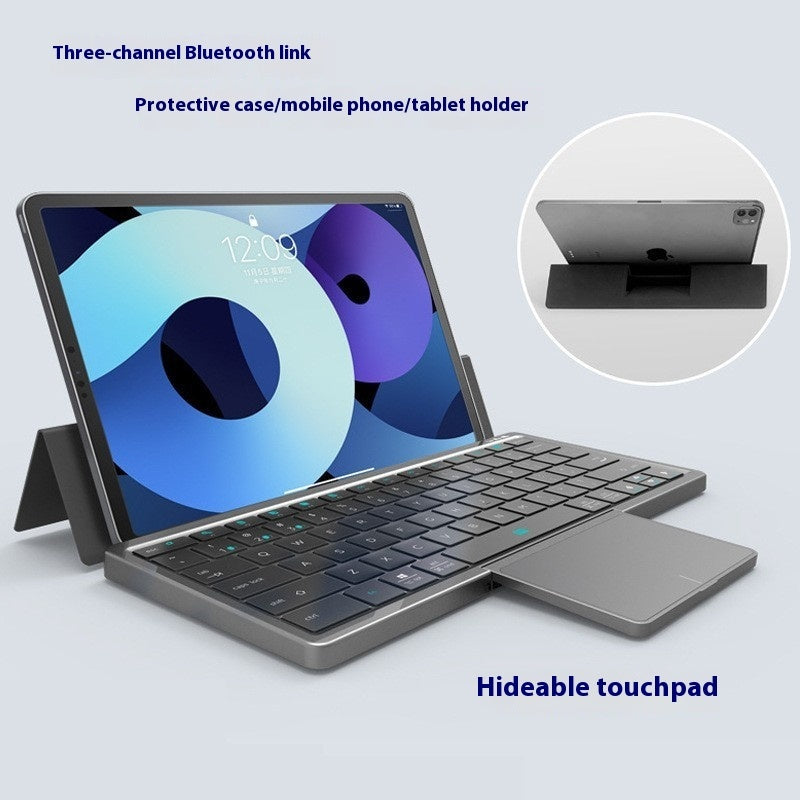 Three-in-one Wireless Bluetooth Touch Pad Wireless Keyboard Leather Sheath Stand Ipad Mobile Phone Universal