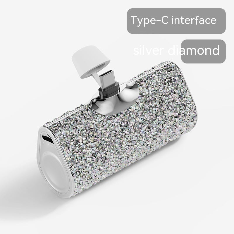 Diamond Pocket Capsule Emergency Power Bank Diamond-embedded Mini Lipstick Small Portable Power Source