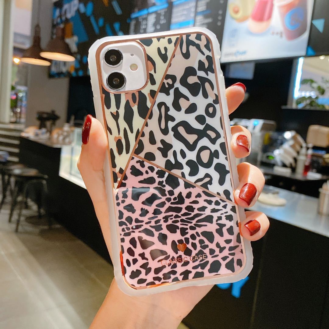 Electroplating love leopard print small waist protective cover phone case