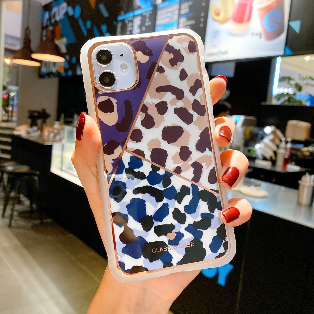 Electroplating love leopard print small waist protective cover phone case