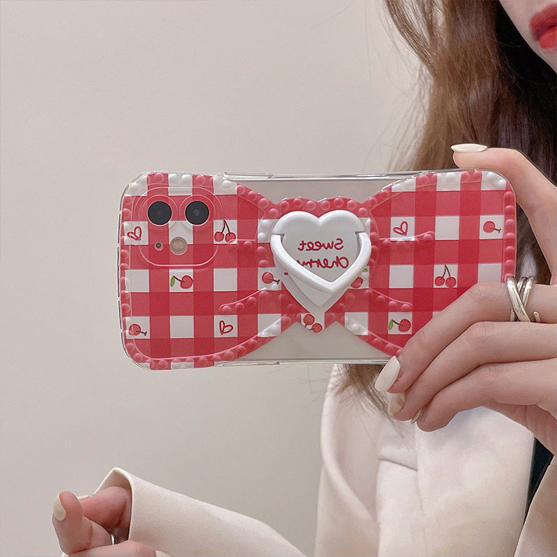 Cherry Lattice Silicone Phone Case Ring Buckle Holder