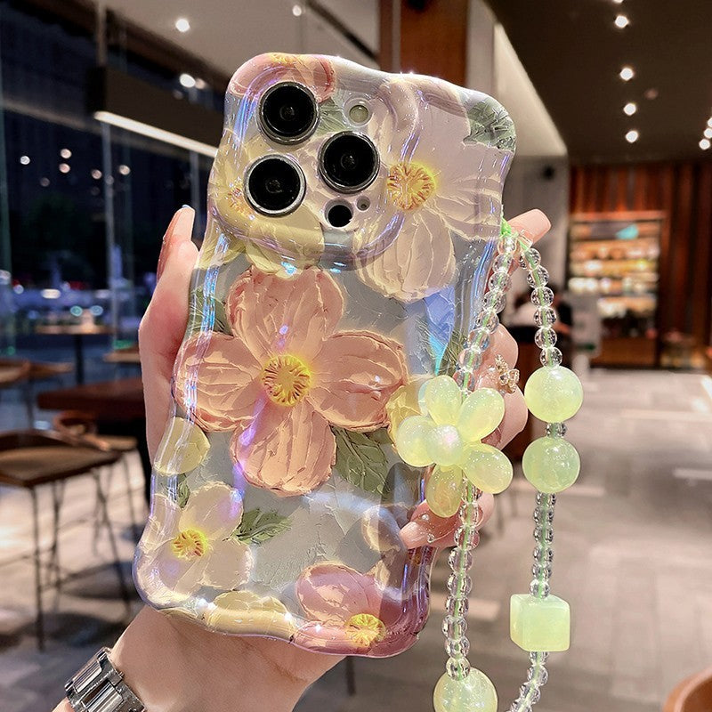 Oil Painting Flower Lanyard Phone Case