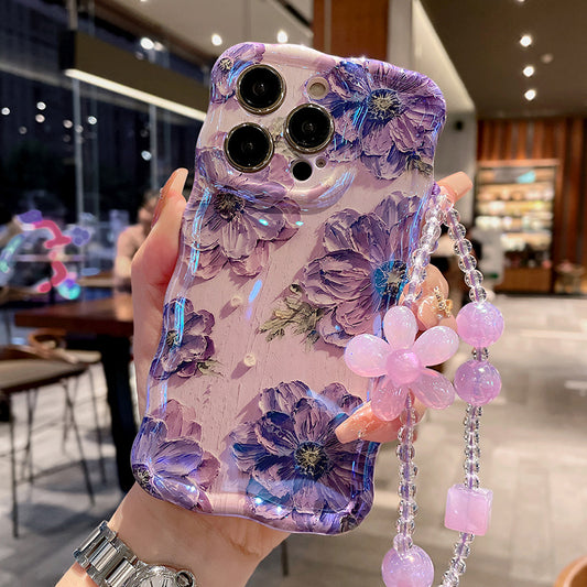 Oil Painting Flower Lanyard Phone Case