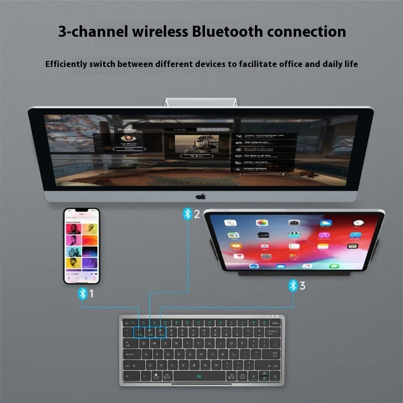 Three-in-one Wireless Bluetooth Touch Pad Wireless Keyboard Leather Sheath Stand Ipad Mobile Phone Universal