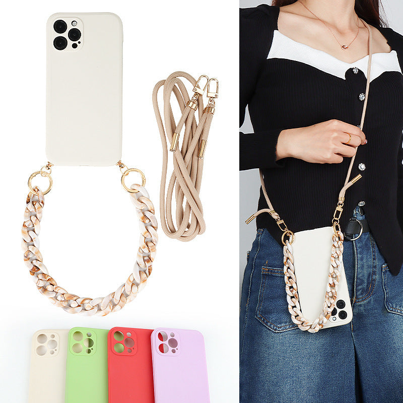 Crossbody Solid Color Lens All-inclusive Mobile Phone Soft Case Lanyard Chain