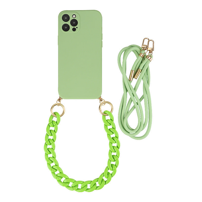 Crossbody Solid Color Lens All-inclusive Mobile Phone Soft Case Lanyard Chain