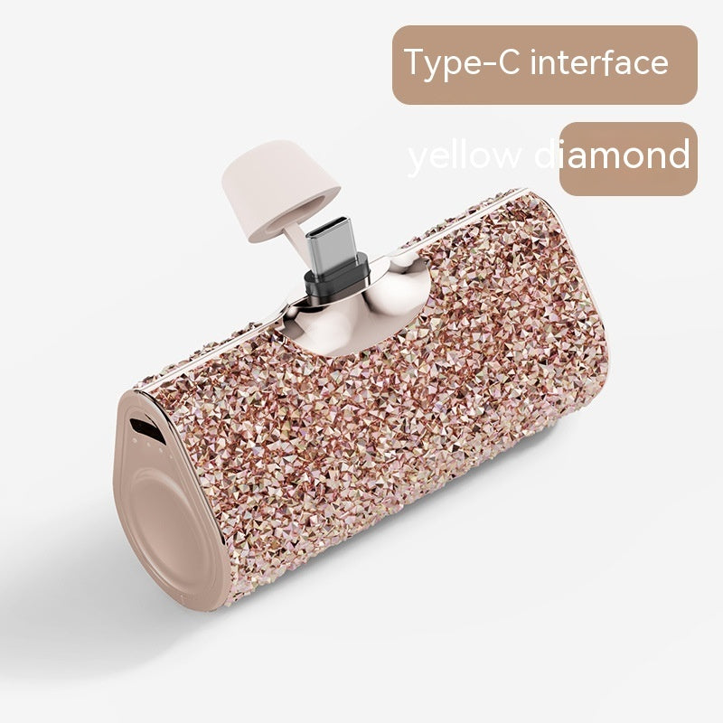 Diamond Pocket Capsule Emergency Power Bank Diamond-embedded Mini Lipstick Small Portable Power Source