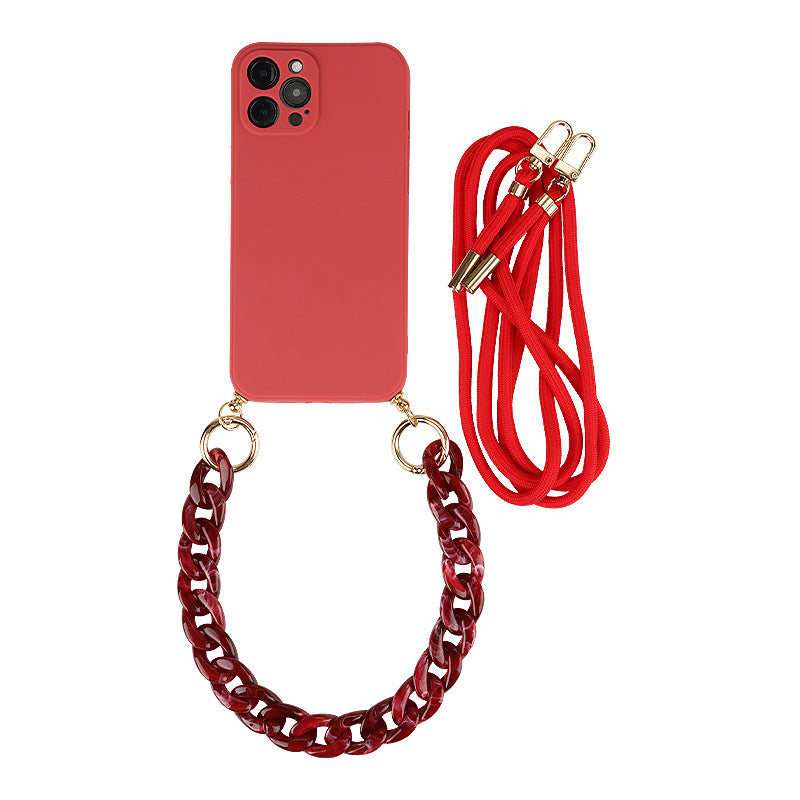 Crossbody Solid Color Lens All-inclusive Mobile Phone Soft Case Lanyard Chain