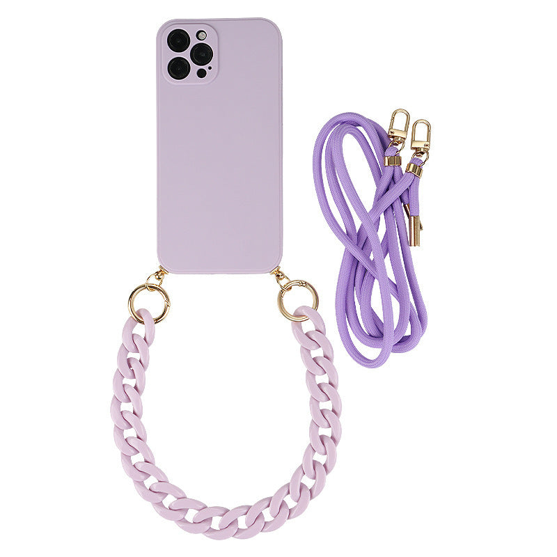 Crossbody Solid Color Lens All-inclusive Mobile Phone Soft Case Lanyard Chain