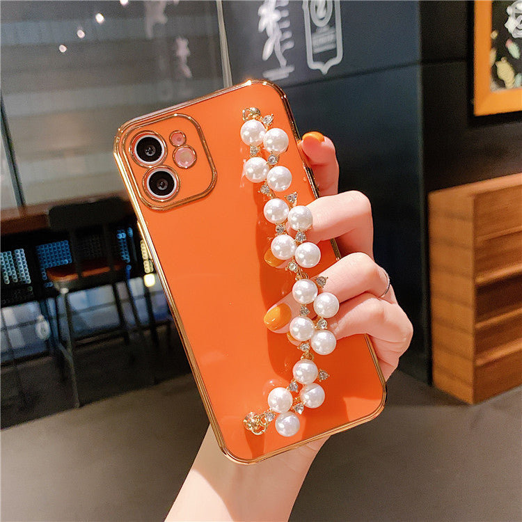 Application Mobile Series Electroplated Pearl Wrist Phone Case Soft