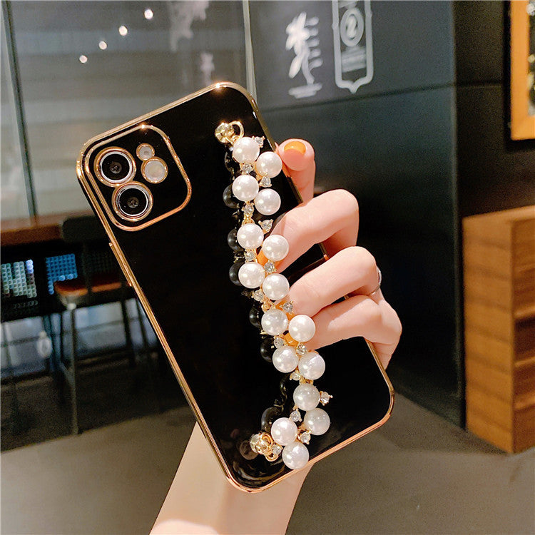 Application Mobile Series Electroplated Pearl Wrist Phone Case Soft