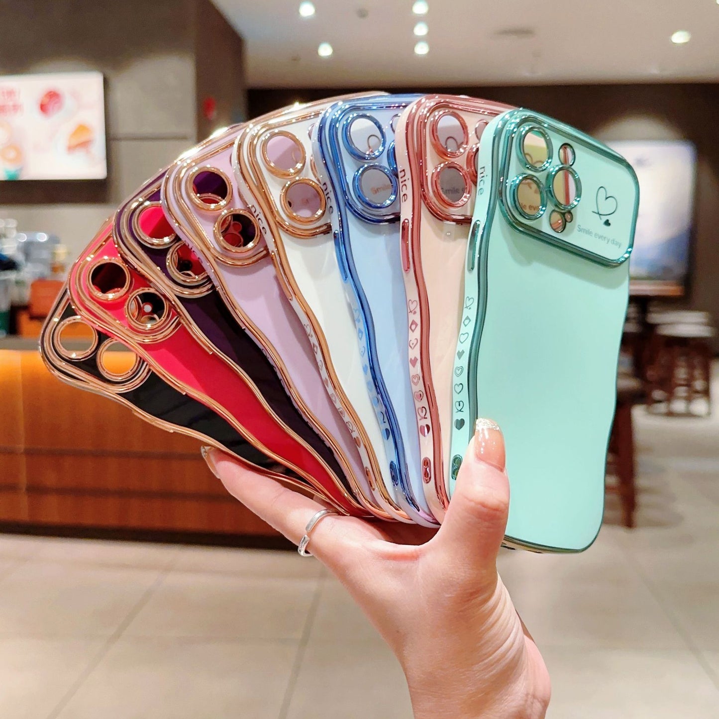 Electroplating Wave Love Large Window Phone Case