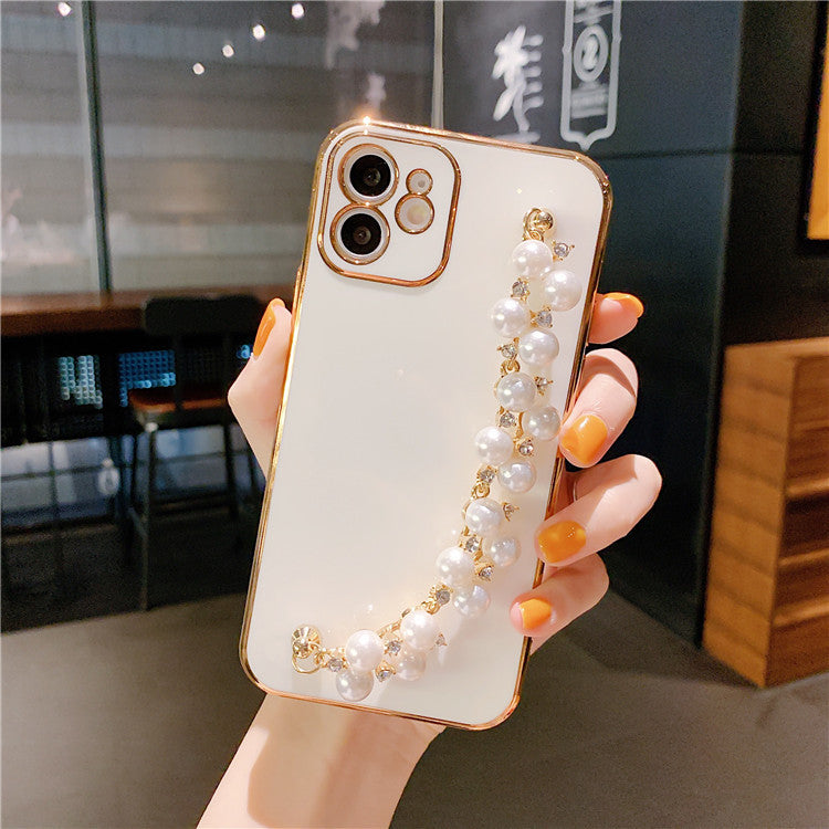 Application Mobile Series Electroplated Pearl Wrist Phone Case Soft