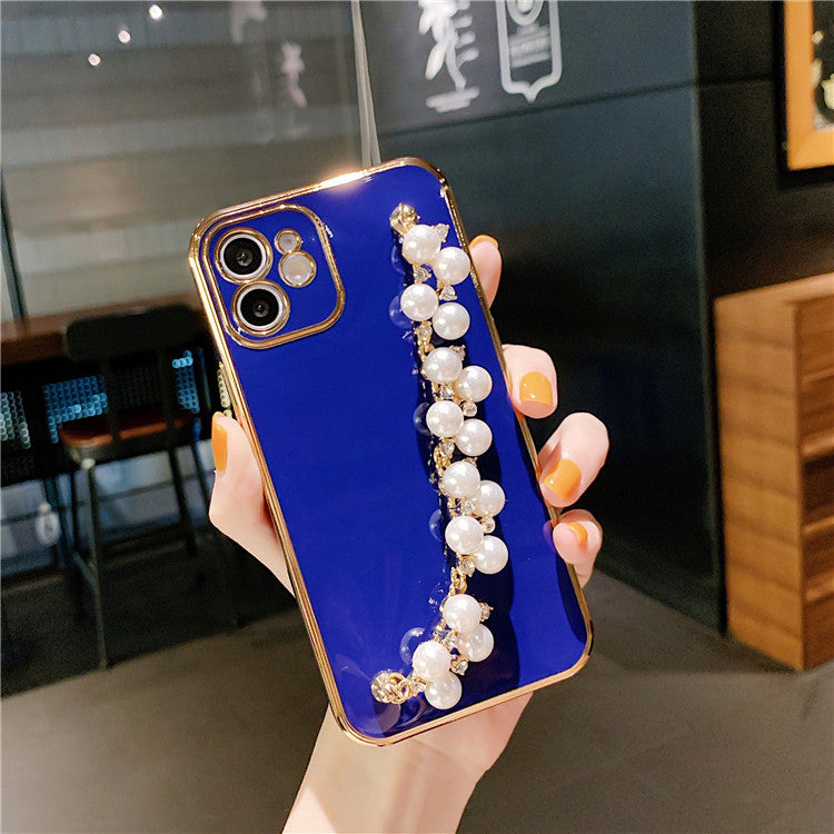 Application Mobile Series Electroplated Pearl Wrist Phone Case Soft