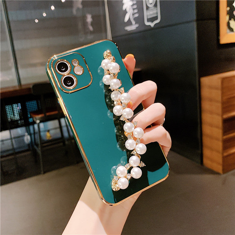 Application Mobile Series Electroplated Pearl Wrist Phone Case Soft