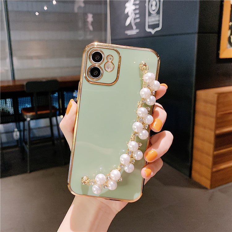 Application Mobile Series Electroplated Pearl Wrist Phone Case Soft