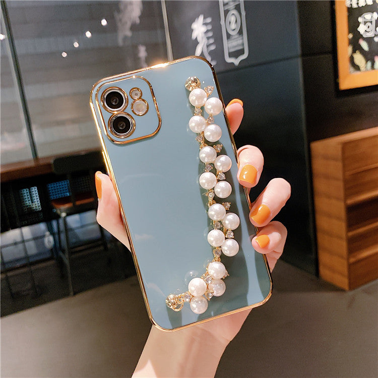 Application Mobile Series Electroplated Pearl Wrist Phone Case Soft