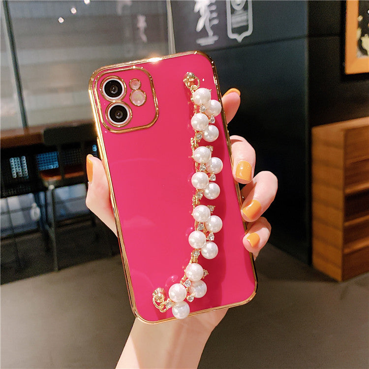 Application Mobile Series Electroplated Pearl Wrist Phone Case Soft