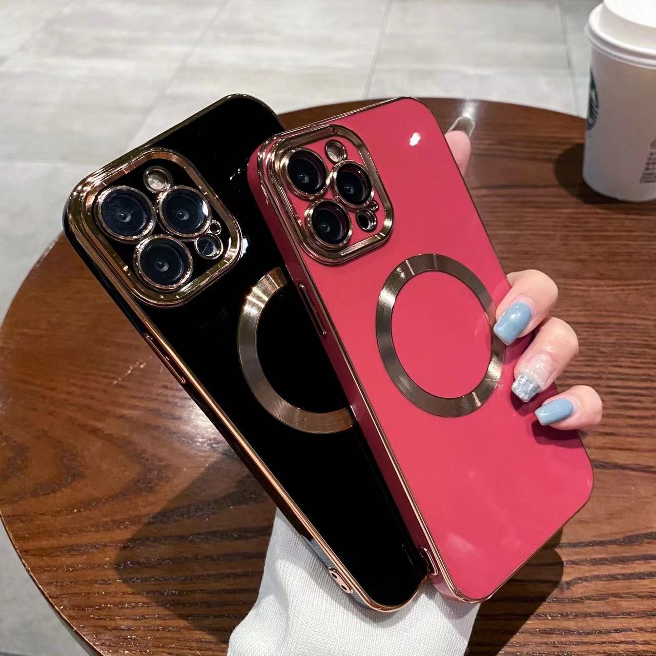 Applicable To 15 Series Solid Color Brushed 6D Electroplating Magnetic Phone Case