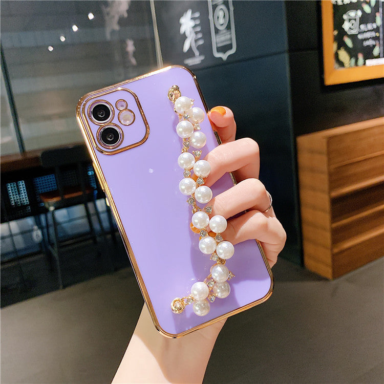 Application Mobile Series Electroplated Pearl Wrist Phone Case Soft