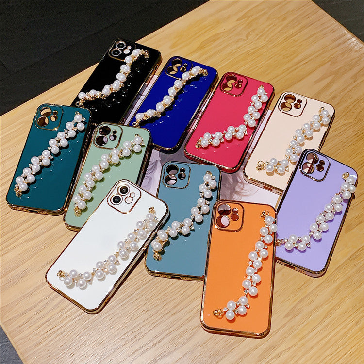 Application Mobile Series Electroplated Pearl Wrist Phone Case Soft