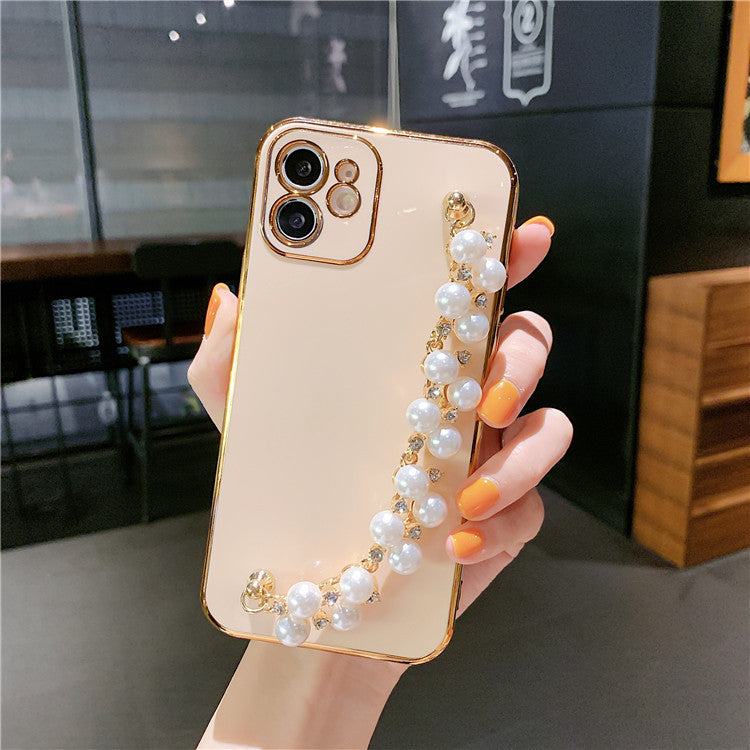 Application Mobile Series Electroplated Pearl Wrist Phone Case Soft