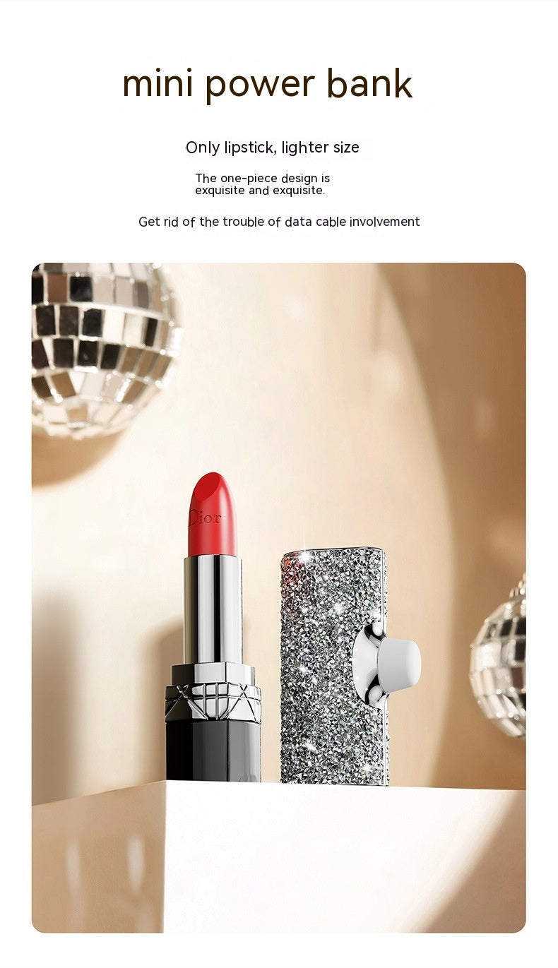 Diamond Pocket Capsule Emergency Power Bank Diamond-embedded Mini Lipstick Small Portable Power Source