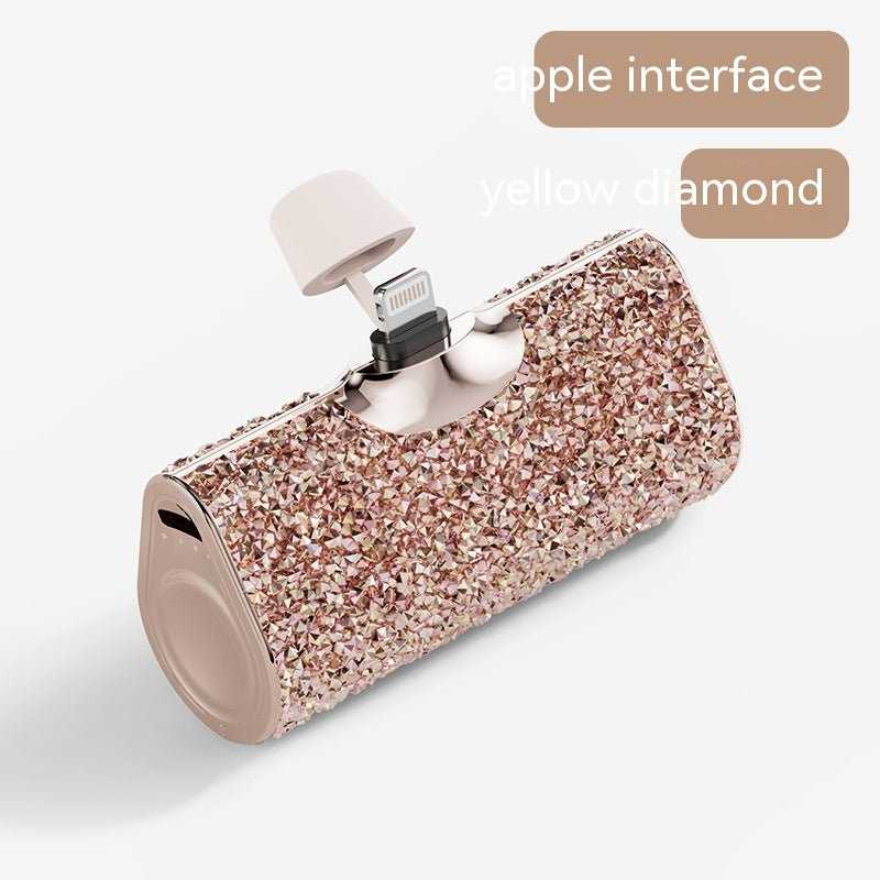 Diamond Pocket Capsule Emergency Power Bank Diamond-embedded Mini Lipstick Small Portable Power Source